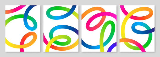 Abstract Color Line Shapes. Backgrounds with Gradient Patterns. 3D Curve and Wave Lines. Vector Poster Design with Rainbow Color Swirl Ribbon