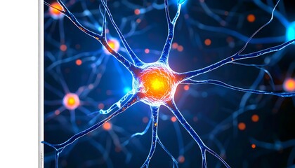 Digital illustration of neuron cells with axon terminals for scientific background