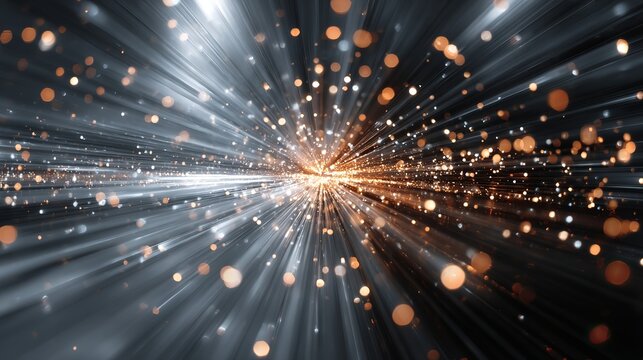 Dynamic abstract light trails and bokeh sparkle, creating a vibrant burst of energy and motion for futuristic or celebratory themes.