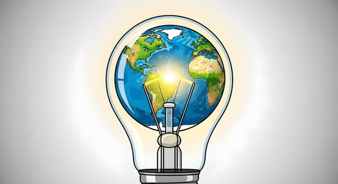 Light Bulb with Earth Globe Inside Creative Eco Concept