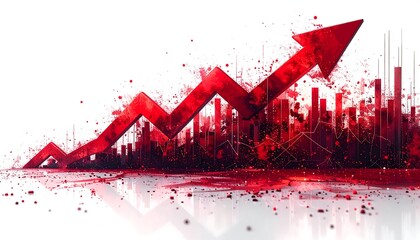 Red upward trend graph over city skyline
