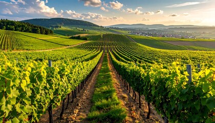 Fototapeta premium Panoramic vineyard at sunset