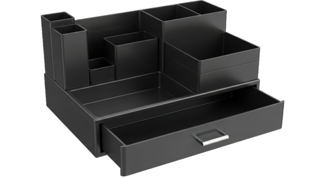 Black Desk Organizer with Drawer Modern Office Supplies Storage