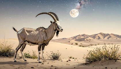 Desert goat under a starry night