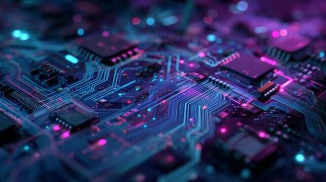 Dazzling neon circuit board glows with vibrant energy, symbolizing innovation and future technology for digital advancements. - Powered by Adobe