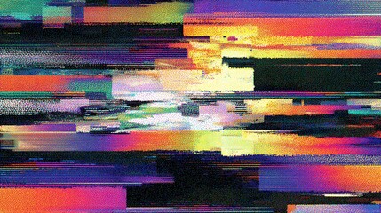 Vibrant digital noise pattern with colorful horizontal glitch effects and retro texture, perfect for modern tech backgrounds