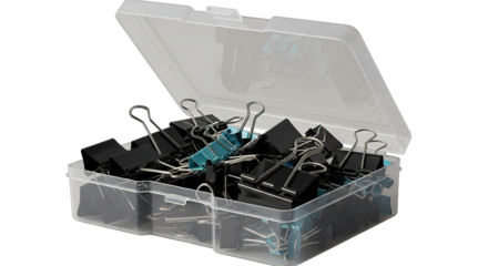 Black and Teal Binder Clips in Clear Plastic Case