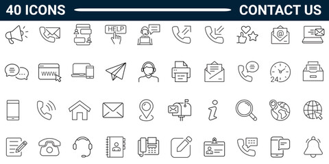 Contact us line icon set. Outline icon collection. Editable stroke. Vector illustration