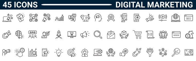 Digital Marketing web Icon Set in Line Style. Pictograms and infographics for mobile apps, web. Editable stroke.