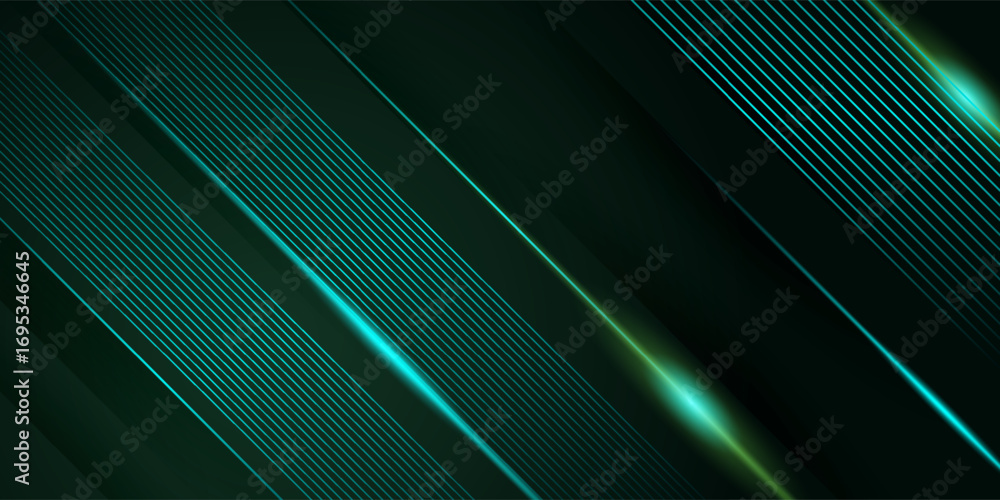 Poster abstract dark green futuristic background template vector with shiny lines and lights. green backgro