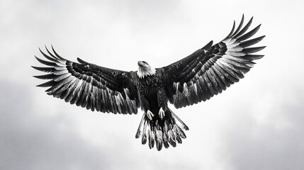 Obraz premium Majestic Bald Eagle in Flight: A Monochrome Masterpiece