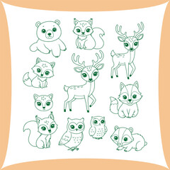 Cute Woodland Animals Collection for Childrens Designs.
