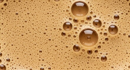 Closeup macro shot of brown coffee foam with many small bubbles