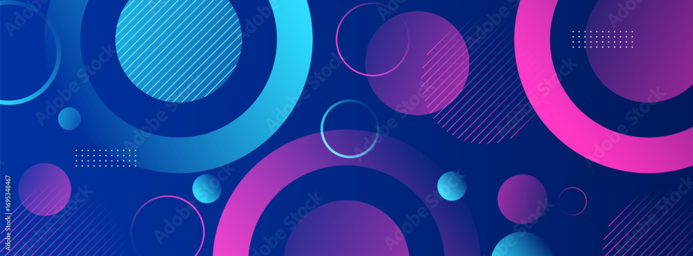 Poster modern abstract circle background with neon gradient.pinl and blue gradations.simple design.vector e