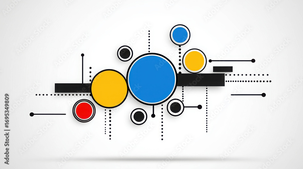 Poster abstract geometric design featuring colorful circles and lines on a light background for creative an