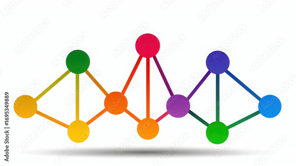 Aufkleber colorful abstract network illustration with interconnected nodes and lines on a white background for