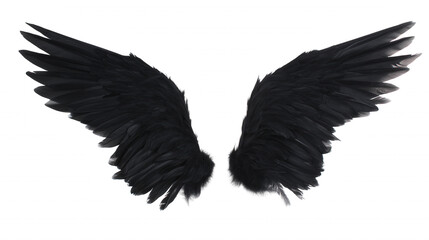 Obraz premium Pair of symmetrical black feathered wings on transparent background