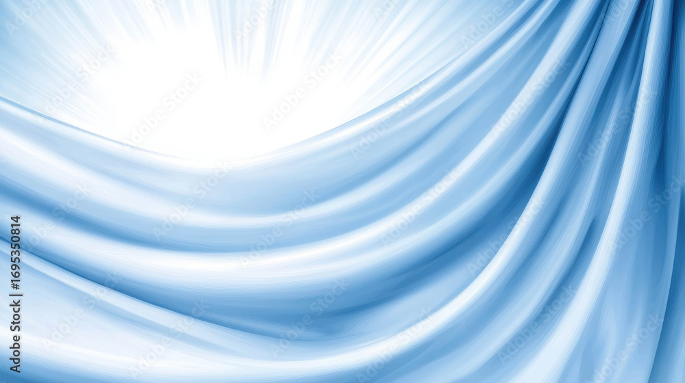 Poster Soft flowing blue fabric with gentle drapes and a bright light background creating a serene and calming atmosphere for design projects
