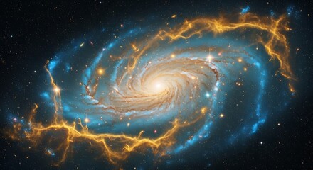 Fototapeta premium Vast Swirling Galaxy with Glowing Nebulae in Deep Space Cosmos