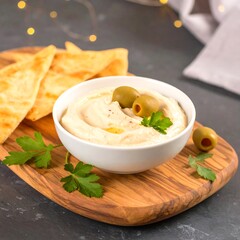Creamy hummus with pita chips