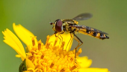 Close-up of a hoverfly on a yellow flower (1)