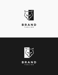 half wolf head silhouette logo design in a square