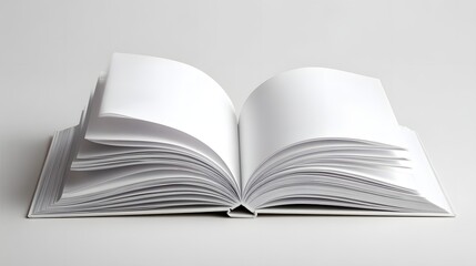 An open book with blank pages sits on a plain background, showcasing a simple, clean composition and a neutral color palette.