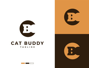 tilted cat head silhouette logo in b and c shapes