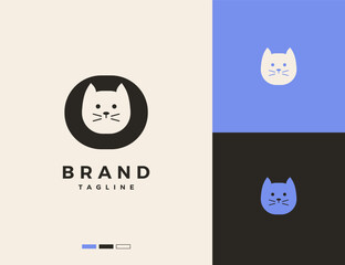 cat head logo design in a circle