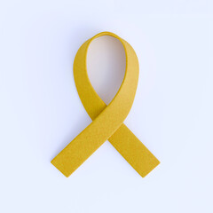 La&ccedil;o amarelo de fita em fundo branco, s&iacute;mbolo de conscientiza&ccedil;&atilde;o e apoio a campanhas sociais
