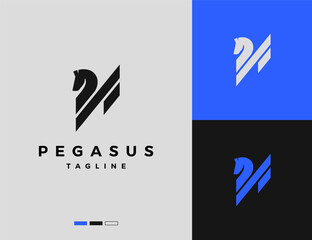 simple line pegasus logo design