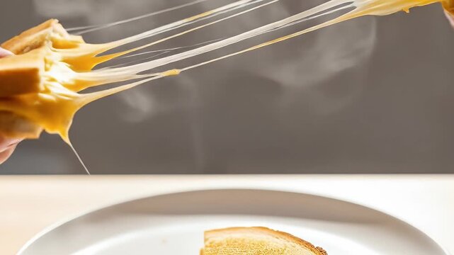 Closeup image of melted cheese sandwich with golden brown toasted bread