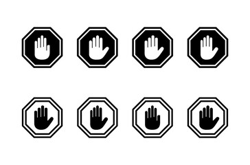 Stop icon logo design. stop road sign. hand stop sign and symbol. Do not enter stop red sign with hand