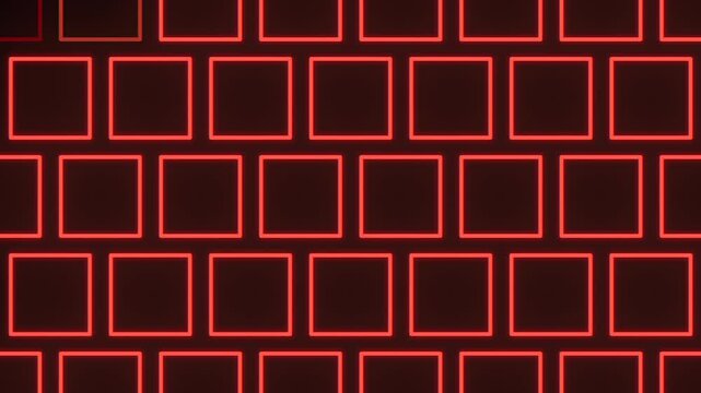 A black background features a grid made up of red squares in this image, creating a bold and simple visual pattern