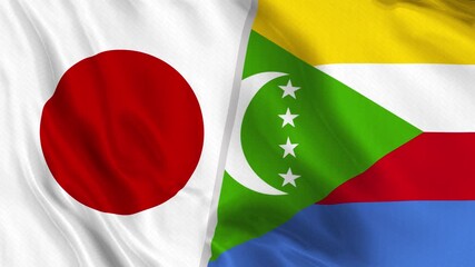 Japan and Comoros Flag Waving Animation Seamless Loop