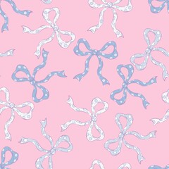 Bow Seamless Pattern, Cute Pastel Ribbon Design, Romantic Girly Background with Bows for Fabric, Wallpaper, Wrapping and Digital Illustratio