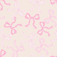 Bow Seamless Pattern, Cute Pastel Ribbon Design, Romantic Girly Background with Bows for Fabric, Wallpaper, Wrapping and Digital Illustratio