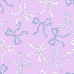 Bow Seamless Pattern, Cute Pastel Ribbon Design, Romantic Girly Background with Bows for Fabric, Wallpaper, Wrapping and Digital Illustratio