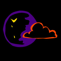 Cartoonistic Dark Cloud Above the Moon Nighttime Illustration