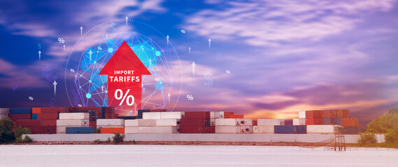 Import tariffs increase concept, Government import tax to boost economy, industrial growth tax,...