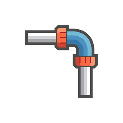 Pipe fitting or connection vector color icon at 90-degree angle, compression type for PE, HDPE pipes. Used in plumbing, agricultural irrigation and underground electrical conduit systems.