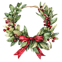Fototapeta premium PNG Christmas mistletoe Wreath wreath illustration watercolor.