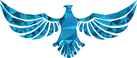 Geometric blue bird spread wings polygonal
