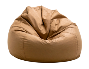 Tan Bean Bag Chair, Front-Facing with Soft Folds, Isolated on Transparent Background