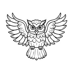 Obraz premium Owl Bird Flying with Wings Spread Outline Vector Illustration