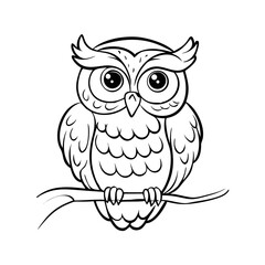 Naklejka premium Owl Bird Sitting on Branch Outline Vector Illustration