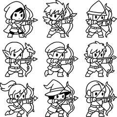 Archer Game Characters – Monoline Vector Icons