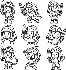 Crusader Knight(female) Vector Icon Set – Chibi Style