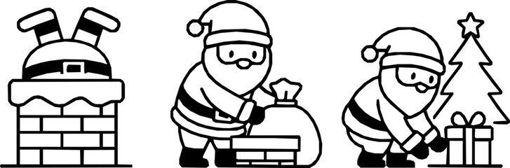Cute Santa Vector Icons — Chimney & Gift Scenes
