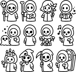 Necromancer Game Character Icons – Minimal Monoline